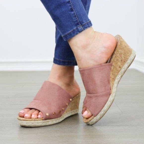 Suede Slip On Cork and Espadrille Wedge Sandal - Picture 5 of 6